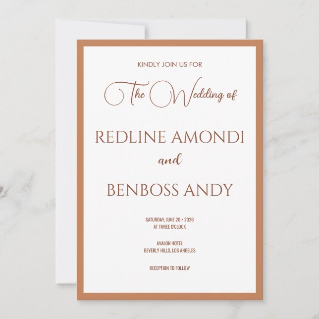 Invitación Soft Copper Minimalist Modern Calligraphy Wedding (Anverso)