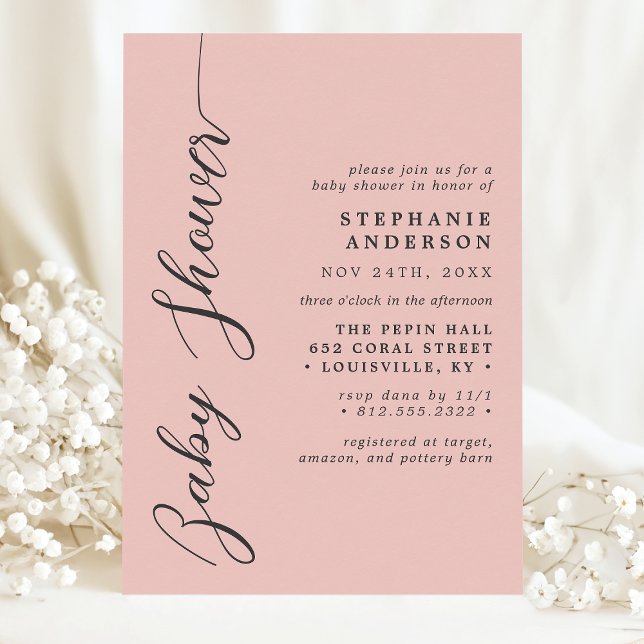 Invitación Soft Coral Simple Moderno Script Baby Shower (Subido por el creador)