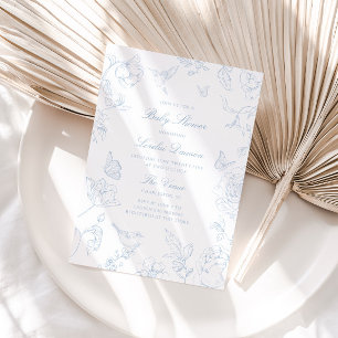 Invitación Soft Dusty Blue Chinoiserie Baby Shower