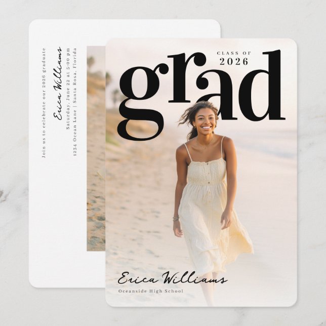 Invitación Soft Editorial Grad PhotoPop Graduation (Anverso / Reverso)