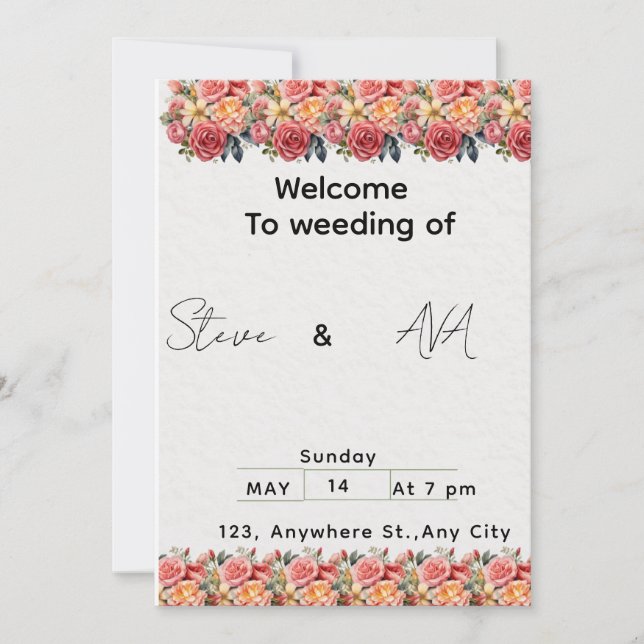 Invitación Soft Floral Pink Wedding Invitation | Romantic & E (Anverso)