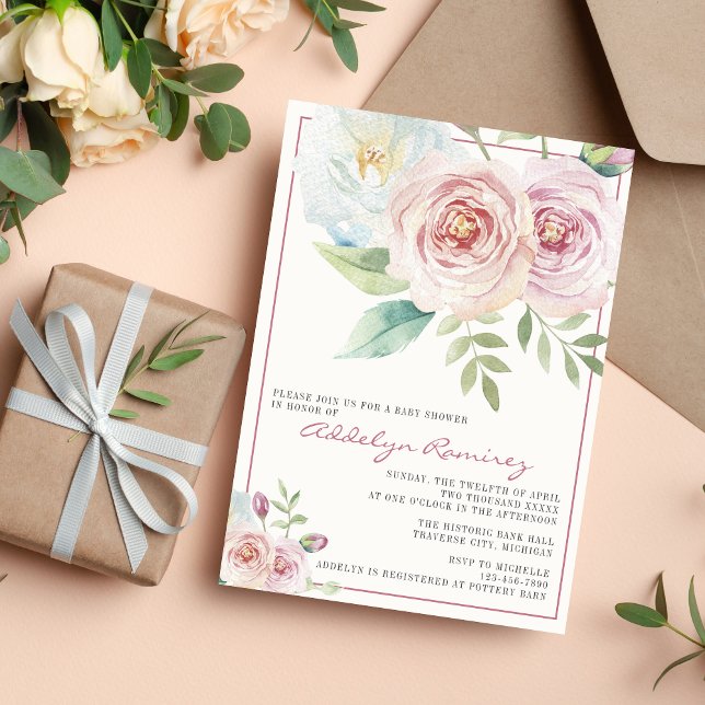 Invitación Soft Floral Romantic Greeneration Mauve Baby Showe (Subido por el creador)
