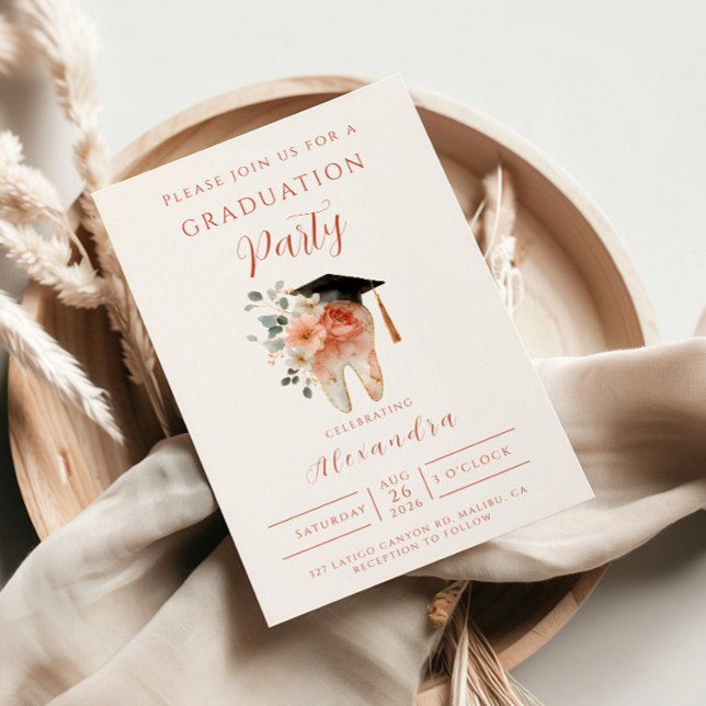 Invitación Soft Floral Tooth Graduation Party (Subido por el creador)