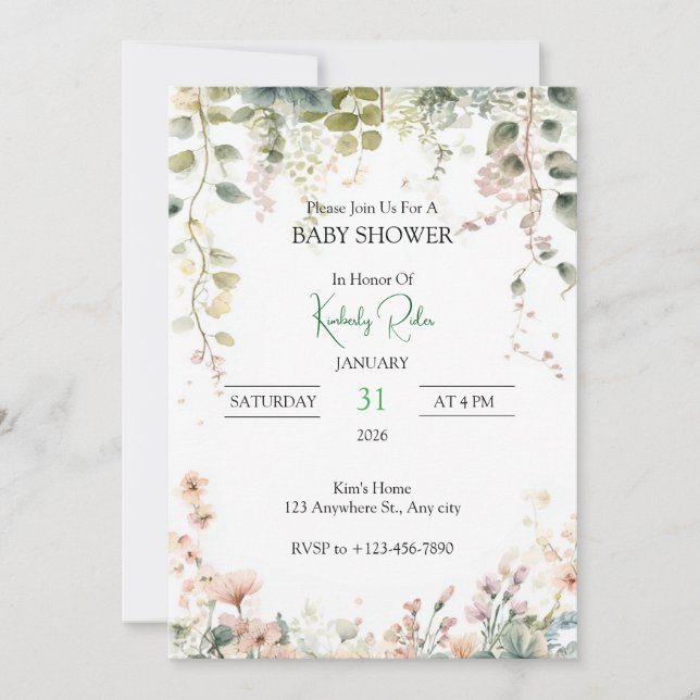 Invitación Soft Floral Watercolor Frame (Anverso)