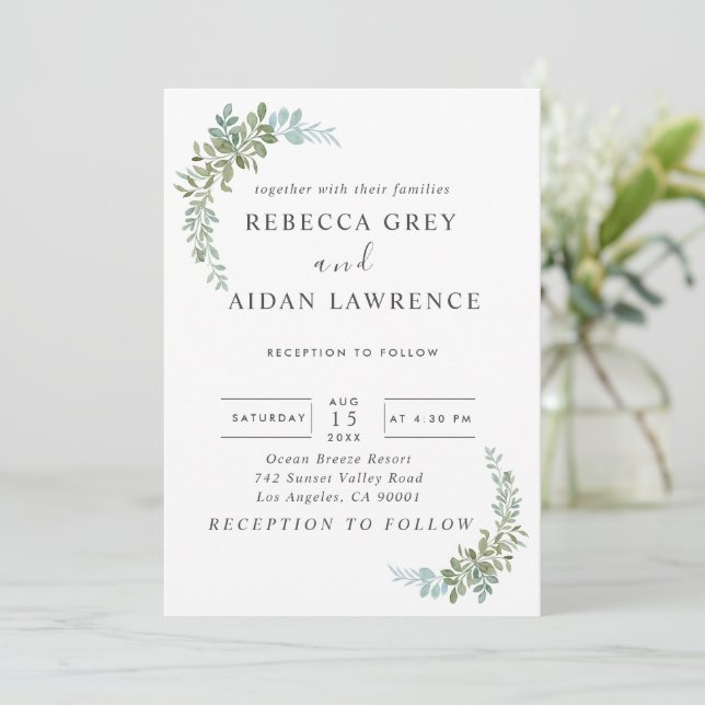 Invitación Soft Green Eucalyptus Watercolor Rustic Wedding (Anverso de pie)