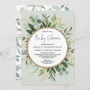 Invitación Soft Green Gold Botanical Greenery Baby Shower