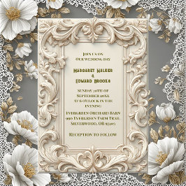 Invitación Soft Ivory Baroque Grandeur Acanthus Swirl Minimal