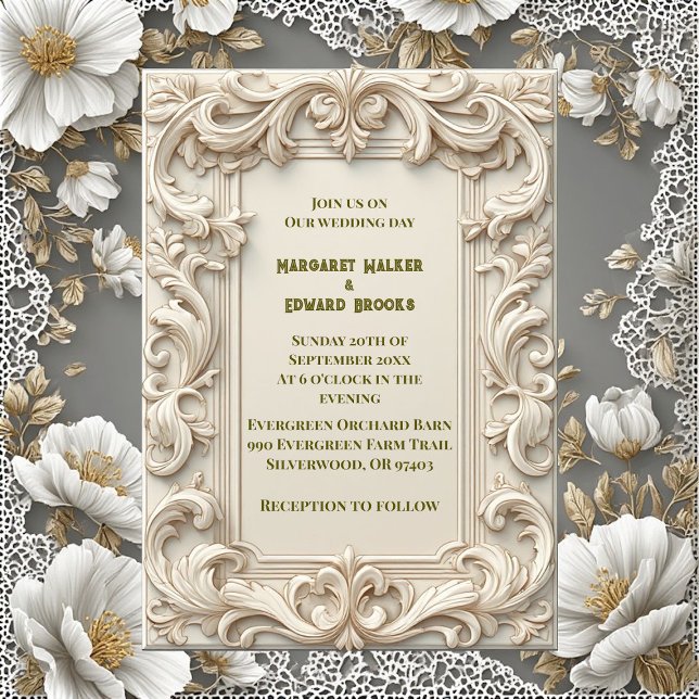 Invitación Soft Ivory Baroque Grandeur Acanthus Swirl Minimal (Soft Ivory Baroque Grandeur Acanthus Swirl Minimal Invitation)