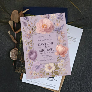 Invitación Soft Lavender Floral Romantic Peony and Wildflower
