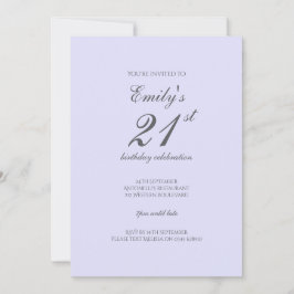 Invitación Soft Lavender Minimalist 21st Birthday Invitation