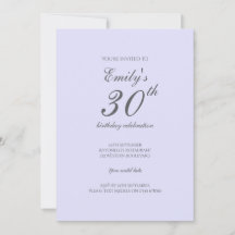 Soft Lavender Minimalist 30th Birthday Invitation