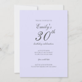 Invitación Soft Lavender Minimalist 30th Birthday Invitation