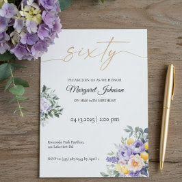 Invitación Soft Mauve Floral 60th Birthday Celebration