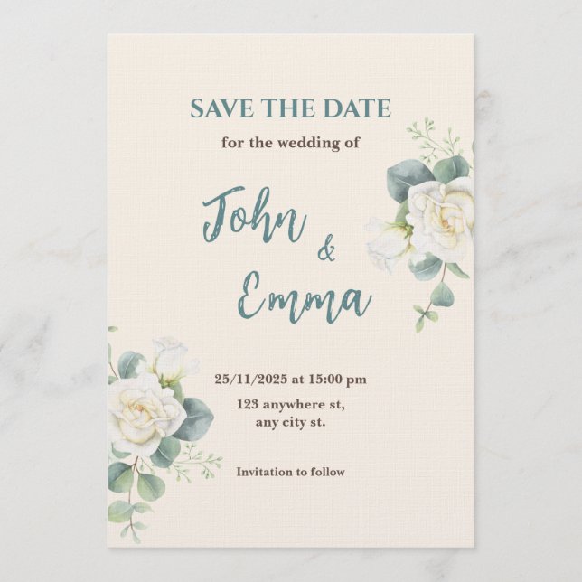 Invitación Soft Minimalist Save the Date | Editable Template  (Anverso)