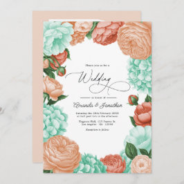 Invitación Soft Mint, Apricot & Warm Coral Floral Wedding