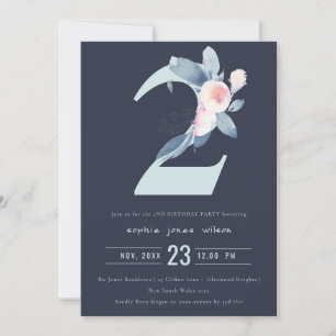 INVITACIÓN SOFT NAVY RUBOR BLUE FLORAL 2 CUALQUIER CUMPLEAÑOS
