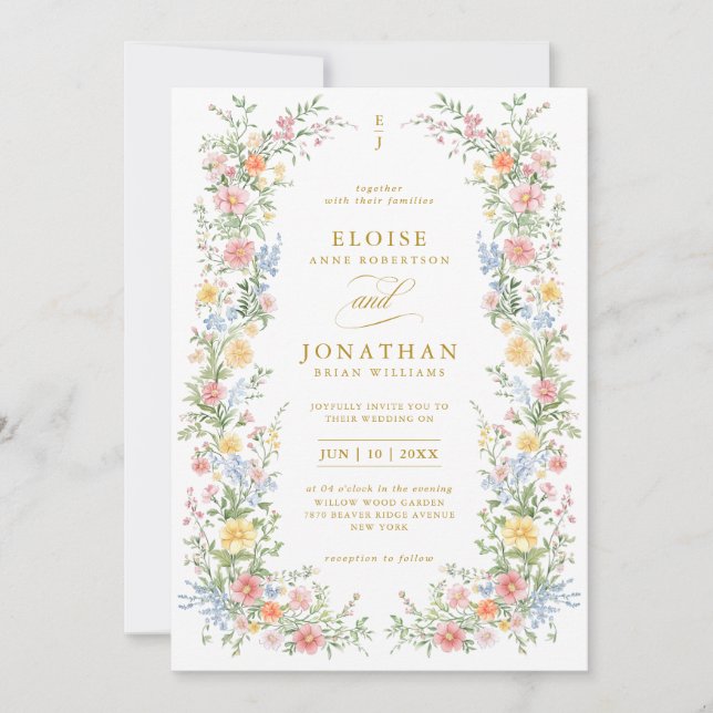 Invitación Soft Pastel Ornate Spring All in One Gold Wedding (Anverso)