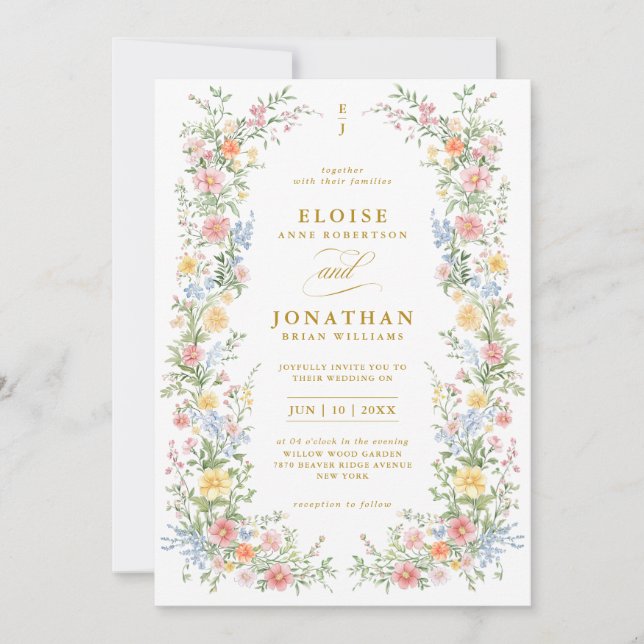 Invitación Soft Pastel Ornate Spring Floral Photo Wedding (Anverso)