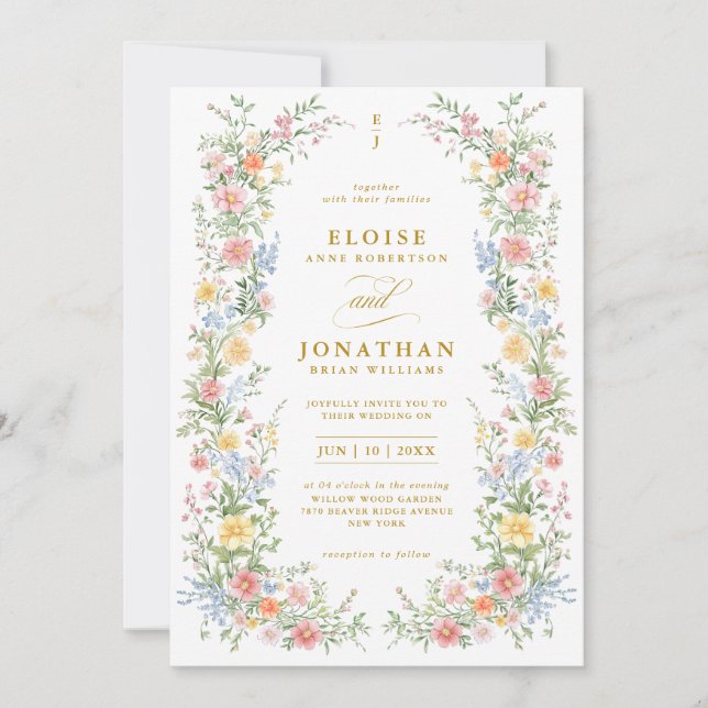 Invitación Soft Pastel Ornate Spring Floral QR Code Wedding (Anverso)