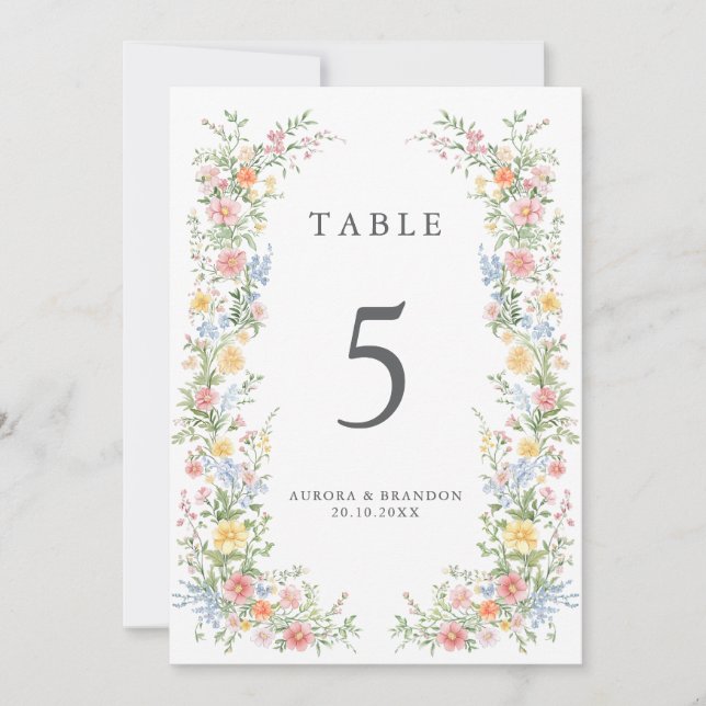 Invitación Soft Pastel Ornate Spring Floral Table Number Card (Anverso)