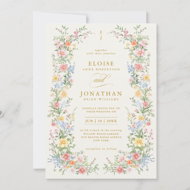 Invitación Soft Pastel Ornate Spring Garden Floral Wedding    (Anverso)
