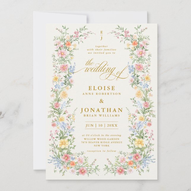 Invitación Soft Pastel Ornate Spring Garden Floral Wedding    (Anverso)