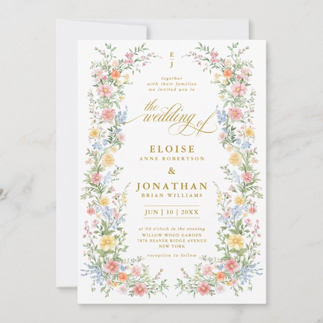 Invitación Soft Pastel Ornate Spring Garden Floral Wedding    (Anverso)