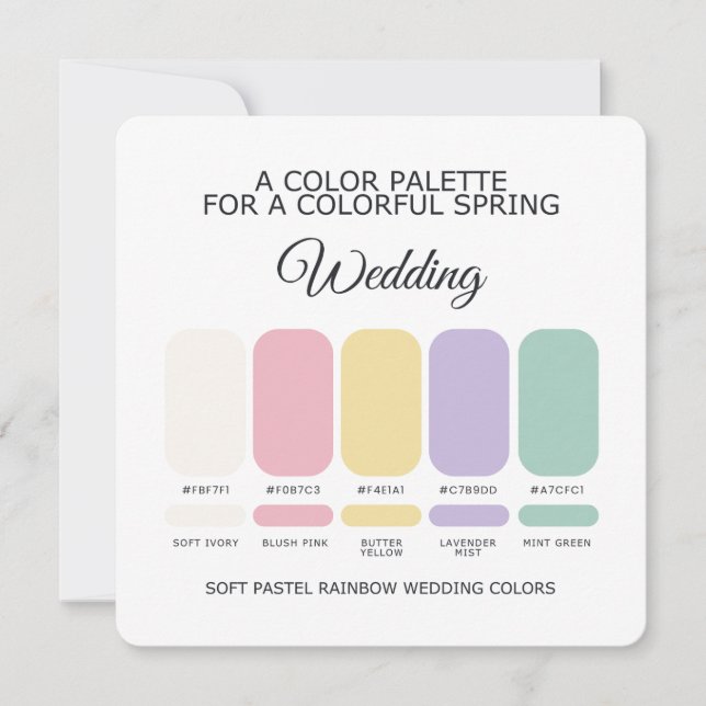 Invitación Soft Pastel Rainbow Wedding Color Palette Card (Anverso)