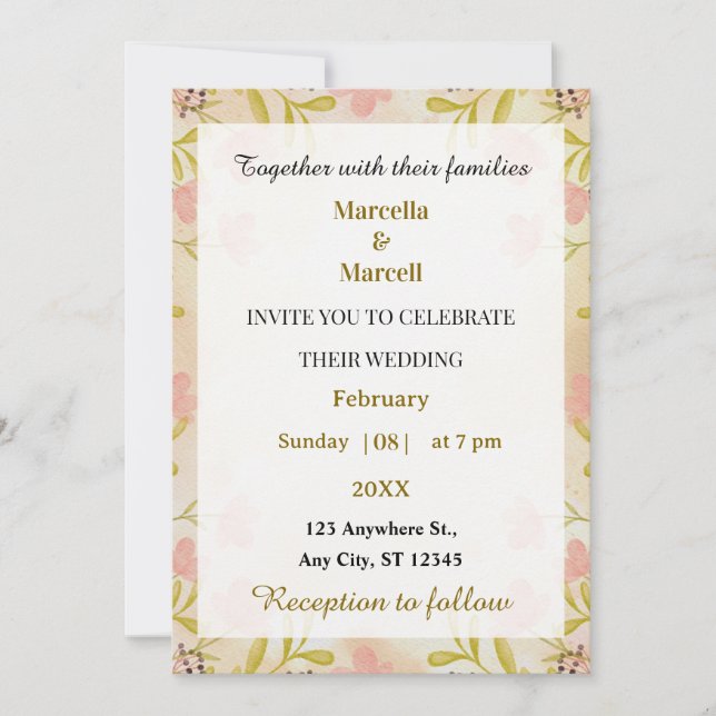 Invitación Soft Pastel Watercolor Floral Frame (Anverso)