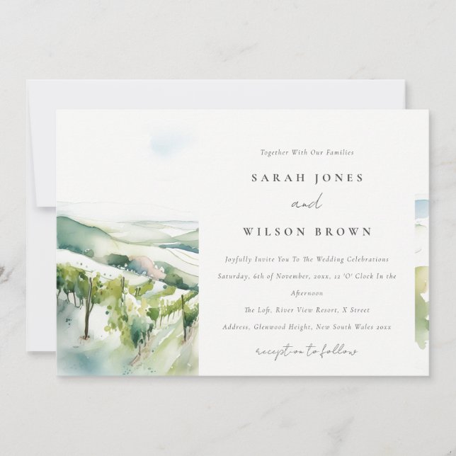 Invitación Soft Pastel Watercolor Vineyard Landscape Wedding (Anverso)