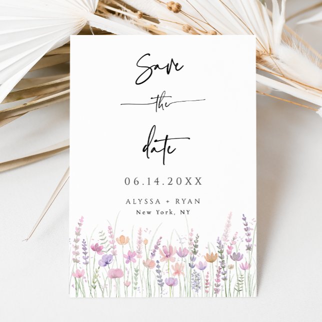 Invitación Soft Pastel Wildflower Wedding Save the Date Card (Subido por el creador)