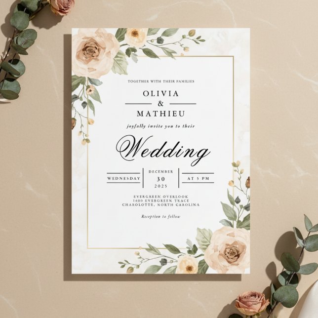 Invitación Soft Peach Foliage Accent Wedding (Subido por el creador)