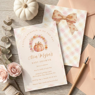 Invitación Soft Peach Gingham Pumpkin Baby Shower TMF26