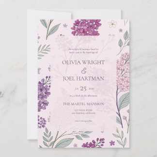 Invitación Soft Pink and Purple Lilac Floral Wedding 