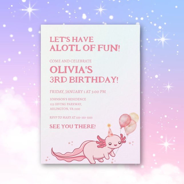 Invitación Soft Pink Axolotl Tema Divertido Niños Cumpleaños (Subido por el creador)