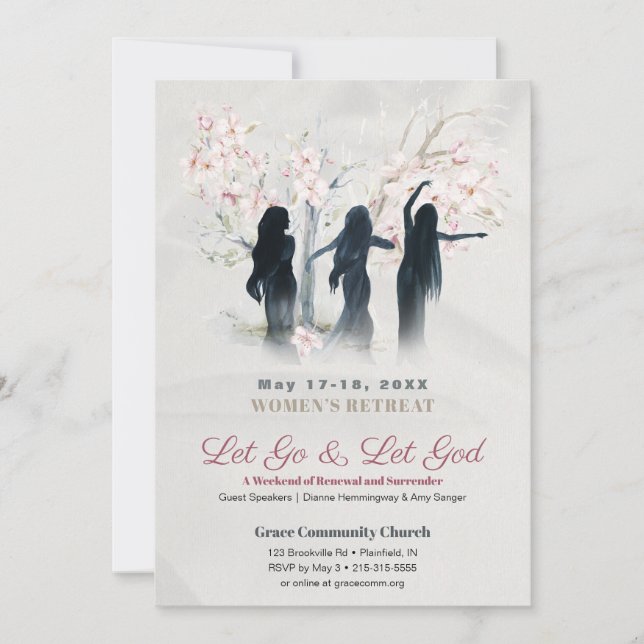 Invitación Soft Pink Blossom Women's Church Retreat  (Anverso)