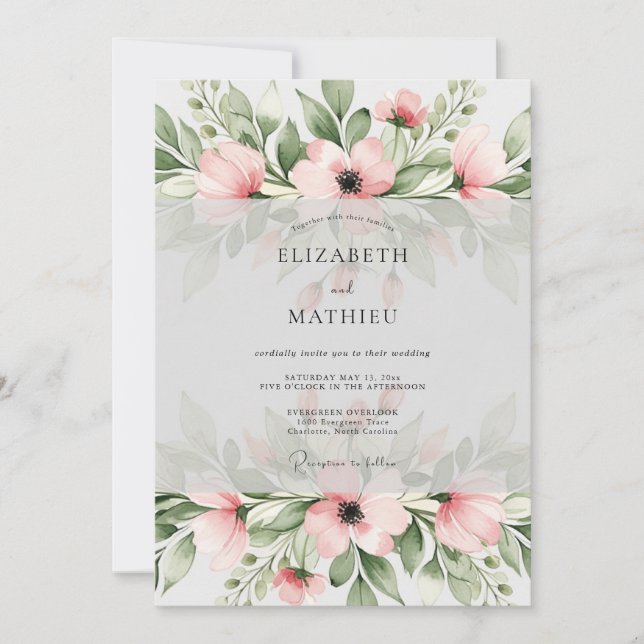 Invitación Soft Pink Charming Watercolor Wedding (Anverso)