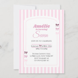Invitación Soft Pink Coquette Bow Girl Seventh Birthday Party