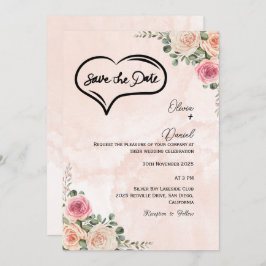 Invitación Soft Pink Cream Floral Wedding Save the Date 