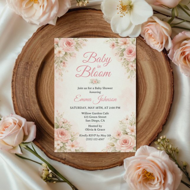 Invitación Soft Pink Floral Baby in Bloom Garden (Subido por el creador)