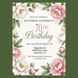 Invitación Soft Pink Magnolia and Peony 70th Birthday 