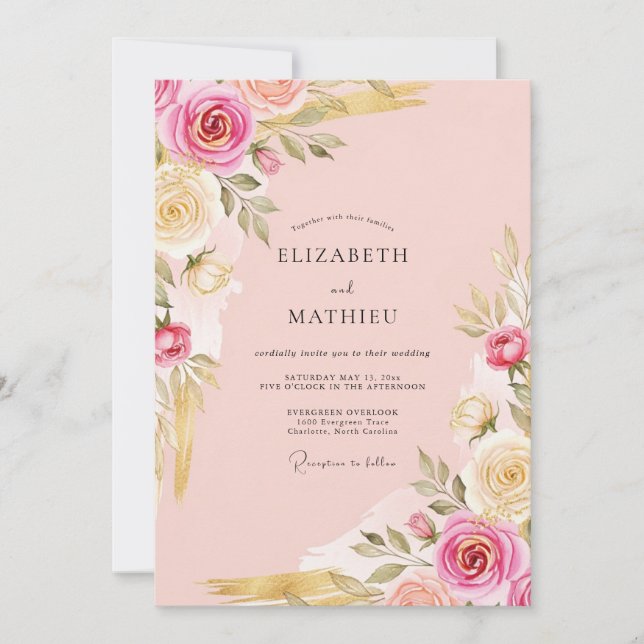 Invitación Soft Pink Ornate Botanical Wedding (Anverso)