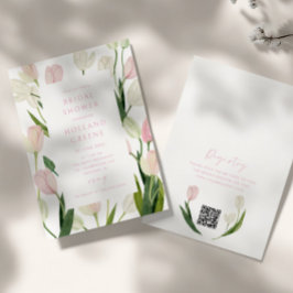 Invitación Soft Pink Tulip QR Code Bridal Shower