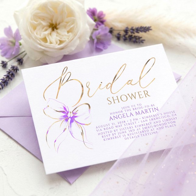 Invitación Soft Purple Bow Elegant Romantic Bridal Shower (Soft Purple Bow Romantic Bridal Shower Invites)