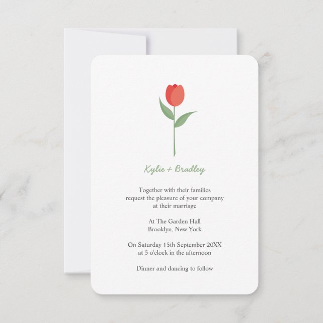 Invitación Soft Red Minimalist Tulip (Reverso)