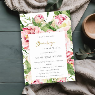 Invitación Soft Rubor Floral Peony Watercolor Baby Shower