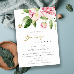 Invitación Soft Rubor Floral Peony Watercolor Baby Shower