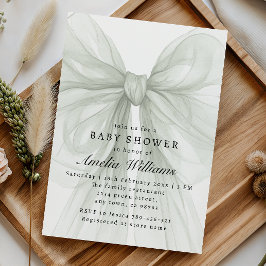 Invitación Soft Sage Bow Elegant Neutral Baby Shower