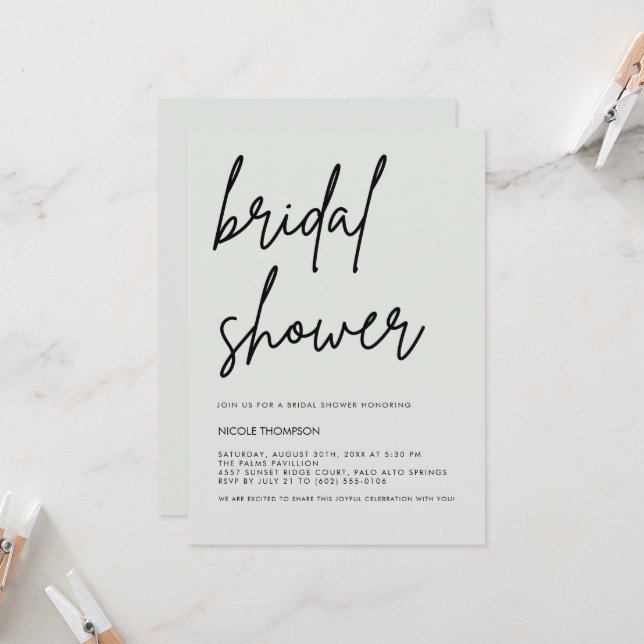 Invitación Soft Sage Script Modern Bridal Shower Invitation  (Anverso/Reverso In Situ)