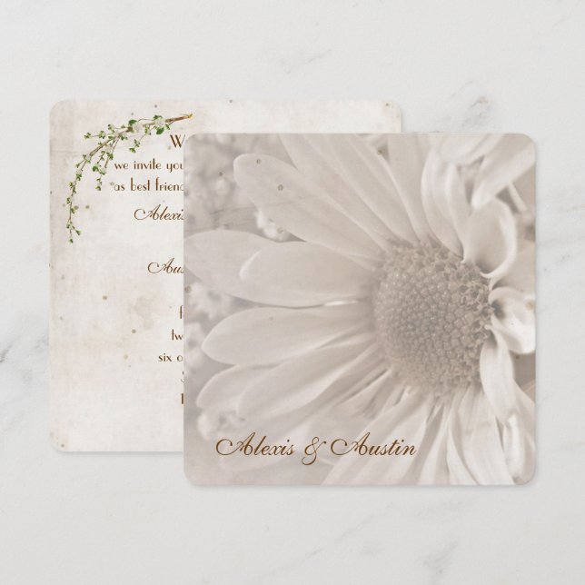 Invitación Soft Sepia Boda Daisy (Anverso / Reverso)